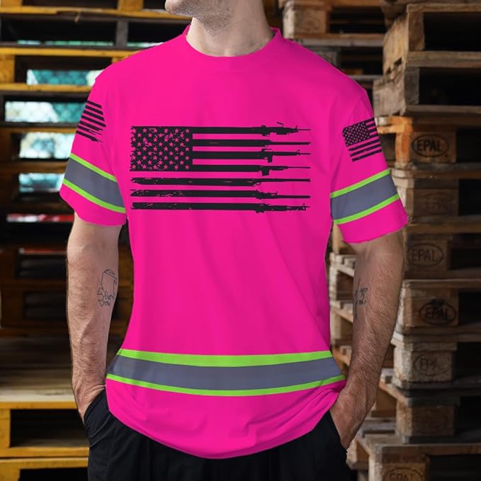 Maddly High Visibility US Flag Collection Safety Workwear Custom Name for Workers, Runners, Truckers, Patriotic