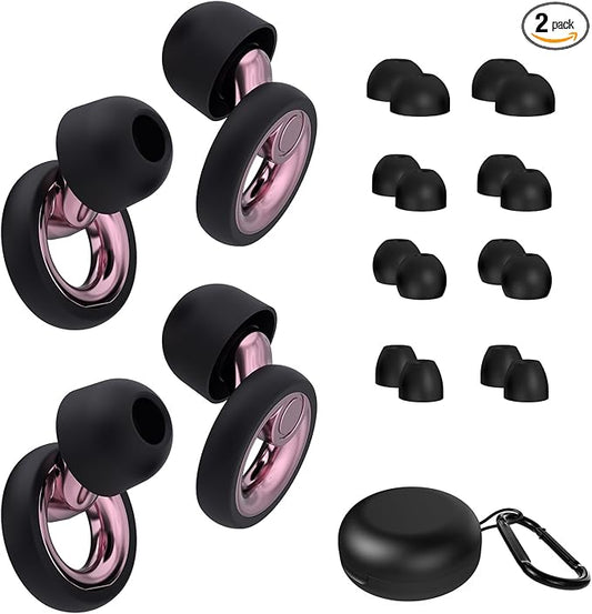 Plus Ear Plugs Noise Cancelling 2 Sets, Soft Silicone Ear Plugs for Sleeping, Noise Sensitivity, Reusable Concerts Ear Plugs Hearing Protection 30dB - 8 Pairs Ear Tips in XS/S/M/L - Rose