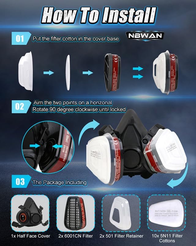 Respirator Gas Mask With 6001 Filters, Gas Masks Survival Nuclear and Chemical for Painting, Organic Vapors