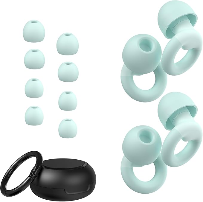 Ear Plugs for Sleeping, 2 Pairs of Reusable Earplugs for Noise Reduction 25dB-30dB with 8 Ear Tips, Soft Hearing Protection Ear Plugs for Concert,Noise Sensitivity, Study & Work