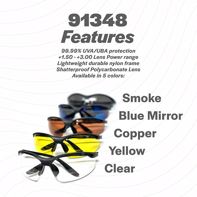Calabria 91348 Anti Fog Bifocal Reading Safety Glasses Readers +2.00 Yellow Men Women Wraparound Eye Protection Shatterproof