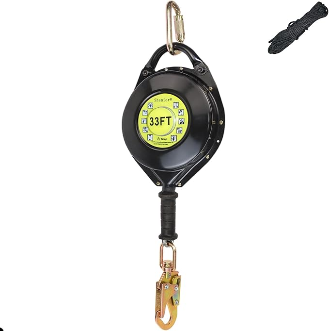[Internal Shock Absorber] Self Retracting Lifeline Shemior 33FT SRL, No Tangle+Aviation Grade Galvanized Steel Cable, Retractable Safety Lanyard, Fall Arrest Roofing Gear, ANSI Compliant