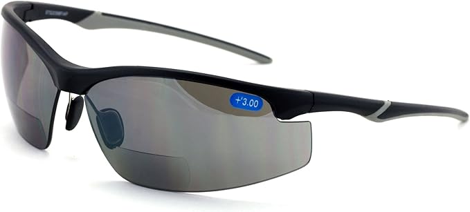 V.W.E. Bifocal High Performance Protective Safety Glasses Light Mirror Tint Bifocal - Reader - Sunglasses Ansi Z87.1 (Matte Black, 4.00)