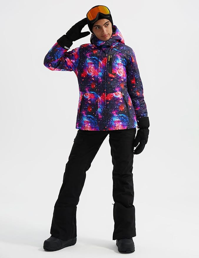 GEMYSE Women's Ski Snow Jacket Warm Winter Waterproof Coat Snowboard Rain Jacket Hooded Windproof Windbreaker