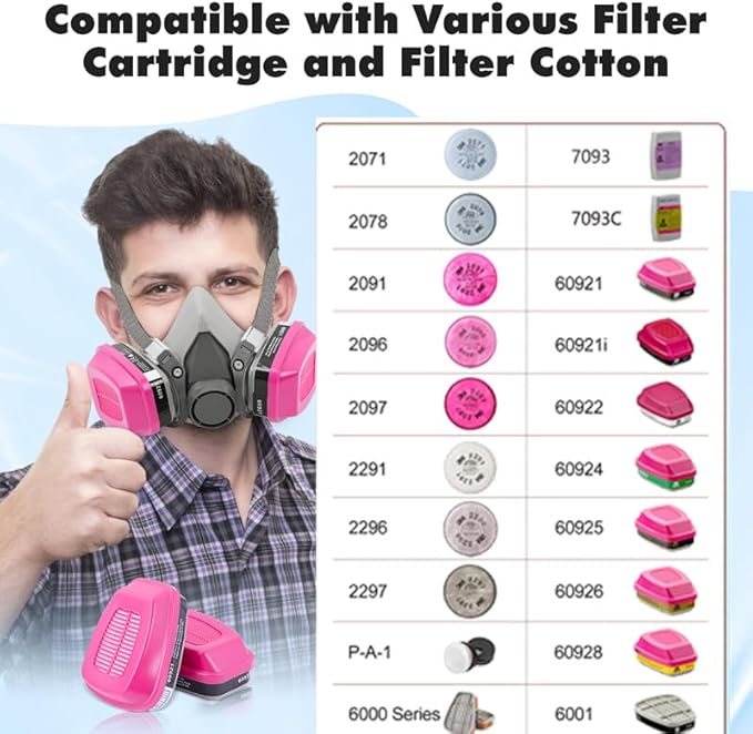 Respirator Mask with Filters 60921: Half Face Respirator Reusable Gas Mask for Chemical Epoxy Resin Dust Organic Vapor Construction Painting Woodworking Sanding Welding