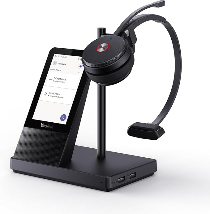 Yealink WH66 Wireless Headset with 4" Screen, DECT & Bluetooth Headset for Teams, Zoom Skype Certified, 525ft Range,Speaker, 13h Call Time, Office Work Headphone for Desk Phone, PC, Cellphone
