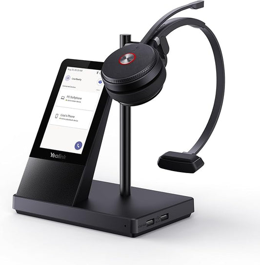 Yealink WH66 Wireless Headset with 4" Screen, DECT & Bluetooth Headset for Teams, Zoom Skype Certified, 525ft Range,Speaker, 13h Call Time, Office Work Headphone for Desk Phone, PC, Cellphone