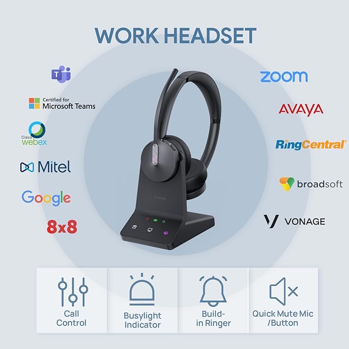 Yealink WH64 Mono UC DECT & Bluetooth Wireless Headset, 606ft Range, Single On Ear Work Headphones with 3X Noise Cancelling Mic, 26 Talk Time, Office Desk IP Phone, PC, Computer