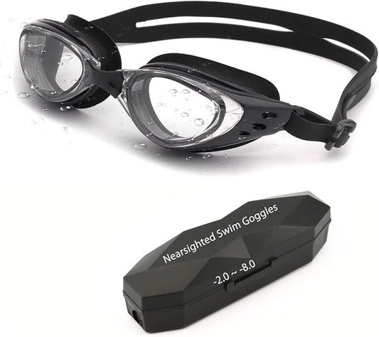 Nearsighted Swim Goggles -2.0D to -8.0D,Anti Fog Shortsighted Swimming Goggles with Clear Lens No Leak UV Protection