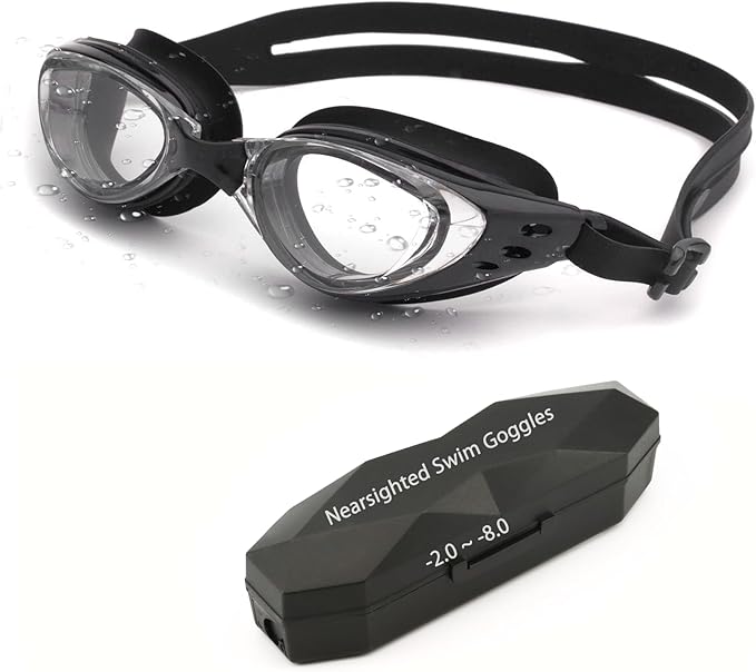 Nearsighted Swim Goggles -2.0D to -8.0D,Anti Fog Shortsighted Swimming Goggles with Clear Lens No Leak UV Protection