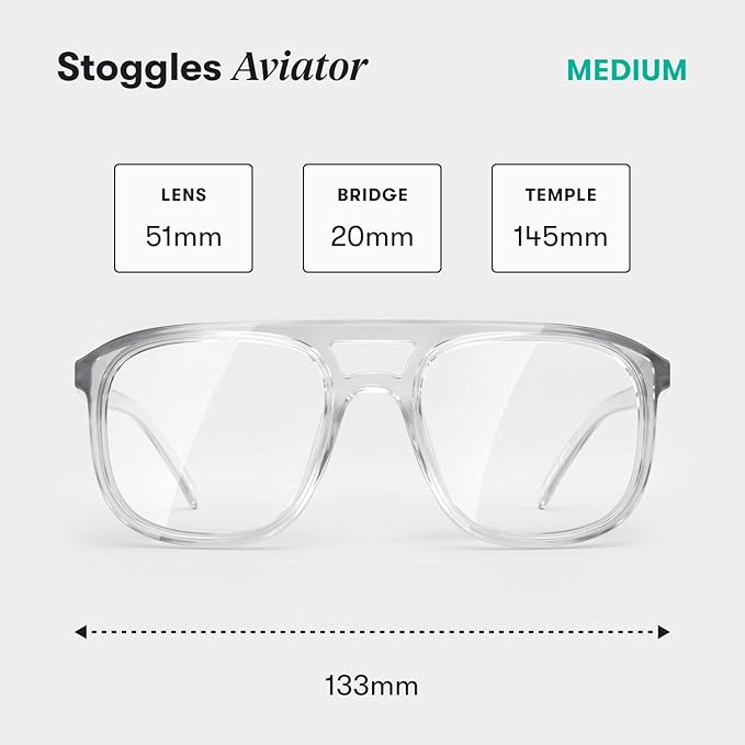 Stoggles Aviator Z87.1 Certified Safety Glasses, Blue-Light, UV Blocking Lens, Top & Side Shield, Anti-Fog, Stylish Eyewear