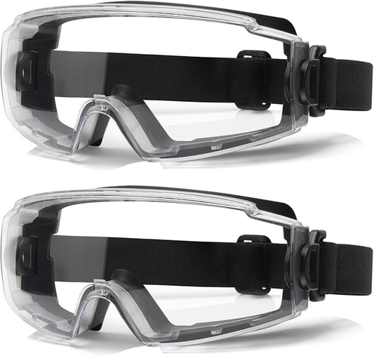 Safety Goggles Over Glasses - ANSI Z87.1 Certified Eye Protection for Chemistry Lab Work & Industrial Use - Anti-Fog Clear Lens, Impact Resistance - Adjustable Strap - Men & Women (2 Pack)
