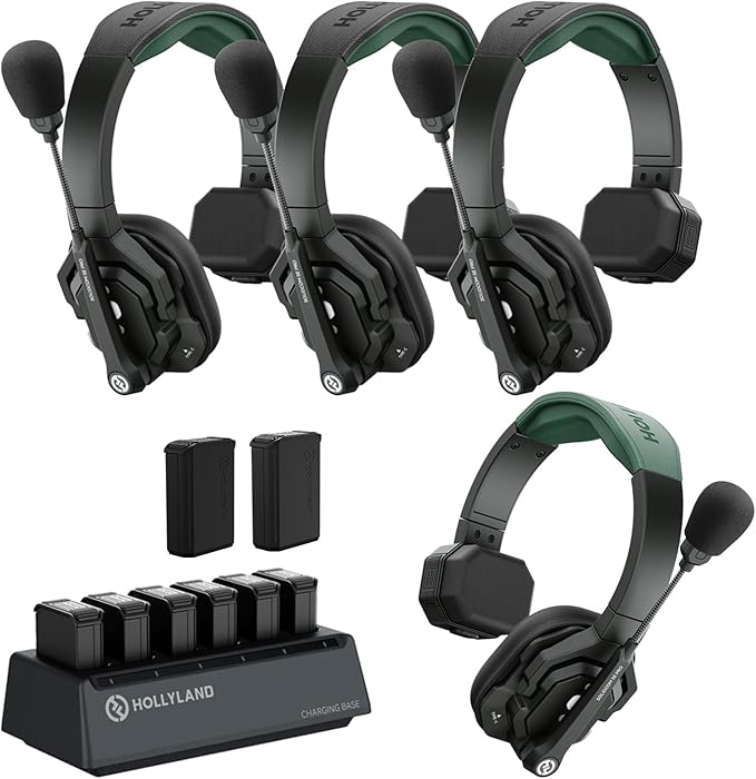 Hollyland Solidcom SE PRO 4-Users ENC Noise Cancellation Wireless Intercom Headset System 400m/1312ft Team Communication with 3.5mm Single Ear Headset for Movie Shoot Live Show (1.9GHz Version)