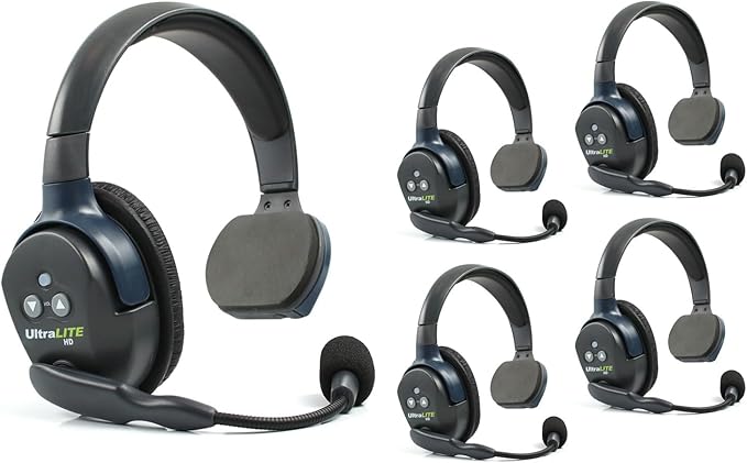 Eartec UL5S Ultralite Full Duplex Wireless Headset Communication for 5 Users - 5 Single Ear Headsets with SolidSignal Cleaning Wipes Bundle
