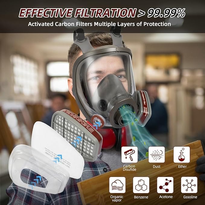 Full Face Respirator Mask, Reusable Respirator Mask with Filters，6800 Anti Fog Dust Gas Mask, for Spray Paint, Welding
