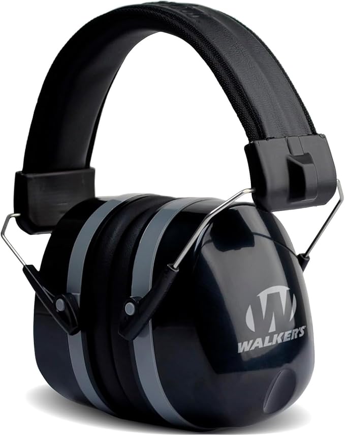 WALKER'S Premium Passive Folding Lightweight 32dB NRR Noise-Blocking Hunting Gun Range Shooting Hearing Protection Muff w/ Padded Headband & PVC Earpads