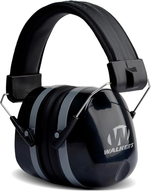 WALKER'S Premium Passive Folding Lightweight 32dB NRR Noise-Blocking Hunting Gun Range Shooting Hearing Protection Muff w/ Padded Headband & PVC Earpads