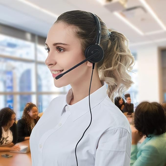 VT Telephone-Headset Microphone Noise-Cancelling Headphone QD - Quick Disconnect Call Center Headset with RJ09 Cables Compatible with Polycom,Yealink,Grandstream,Snom,Fanvil,Mitel Phones (Mono)