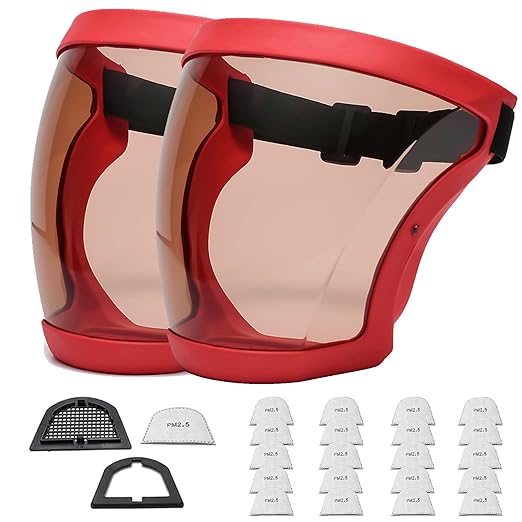 Anti-Fog Full Face Active shields Protection Visible Expression Transparent Breathable Comfortable Adults Reusable (Red&Brown, 2PCS), Jzy-0010