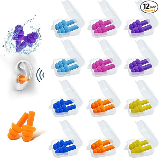 Silicone Ear Plugs for Sleeping,12 Pairs Reusable Earplugs Noise Reduction Ear Plugs Soft Waterproof Earplugs Hearing Protection for Concert,Swimming,Study,Loud Noise,Snoring