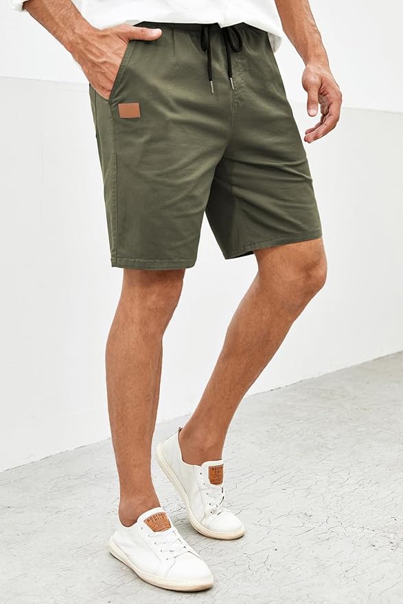JMIERR Mens Casual Shorts - Cotton Drawstring Summer Beach Stretch Twill Chino Golf Shorts