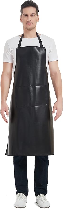 Waterproof Apron, Heavy Duty Work Apron, Artificial Leather Apron Ideal for Chef,Butcher,Barber,Cleaning