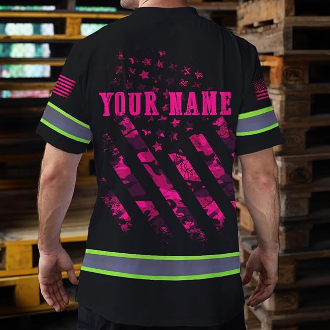 Maddly High Visibility US Flag Collection Safety Workwear Custom Name for Workers, Runners, Truckers, Patriotic