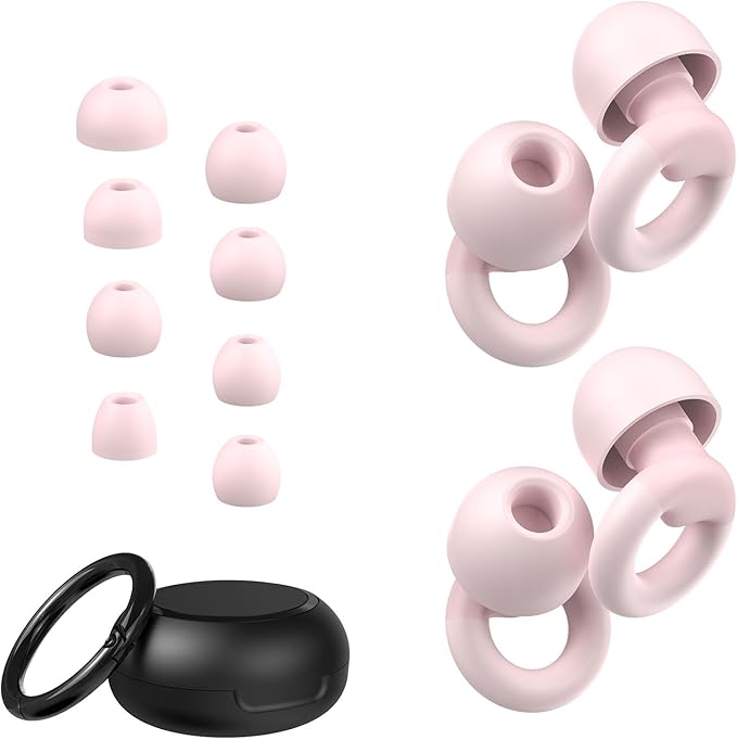 Ear Plugs for Sleeping, 2 Pairs of Reusable Earplugs for Noise Reduction 25dB-30dB with 8 Ear Tips, Soft Hearing Protection Ear Plugs for Concert,Noise Sensitivity, Study & Work