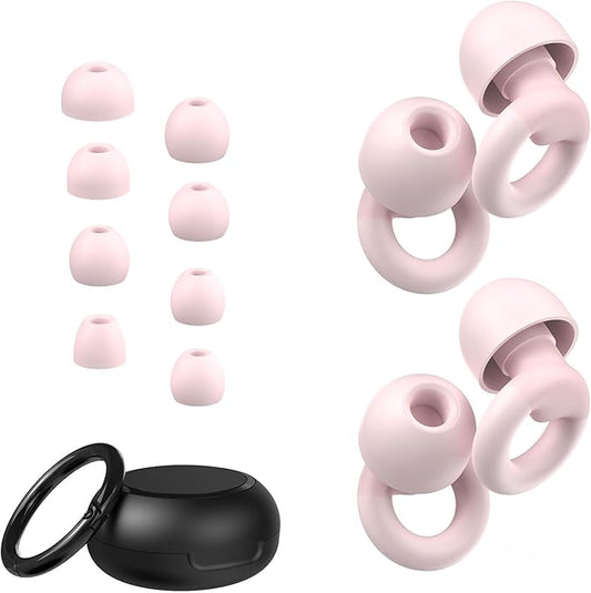 Ear Plugs for Sleeping, 2 Pairs of Reusable Earplugs for Noise Reduction 25dB-30dB with 8 Ear Tips, Soft Hearing Protection Ear Plugs for Concert,Noise Sensitivity, Study & Work