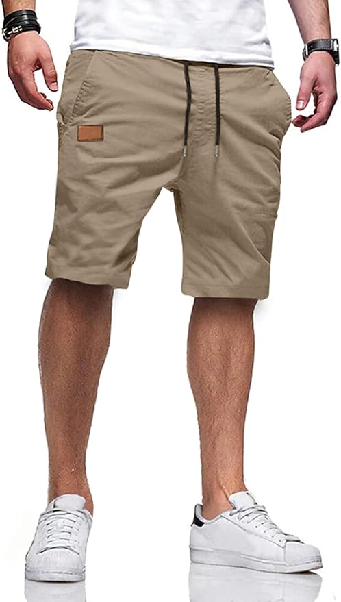 JMIERR Mens Casual Shorts - Cotton Drawstring Summer Beach Stretch Twill Chino Golf Shorts