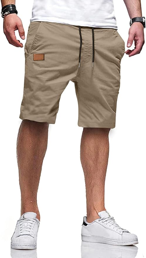 JMIERR Mens Casual Shorts - Cotton Drawstring Summer Beach Stretch Twill Chino Golf Shorts