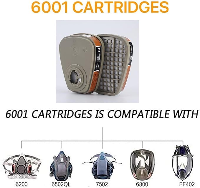 6001 Filter Cartridges for Respirator, Dust-Proof, Organic Vapor, Pollen and Chemical Cartridges, Compatible with 6200, 6800, 7502, FF402 Respirator 30PCS(15Pack) Brown