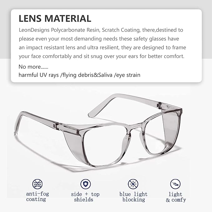 Safety Glasses Anti-Fog Goggles Z87.1 Blue Light Blocking Anti-Dust UV Protection Glasses For Men Women (Square black1)
