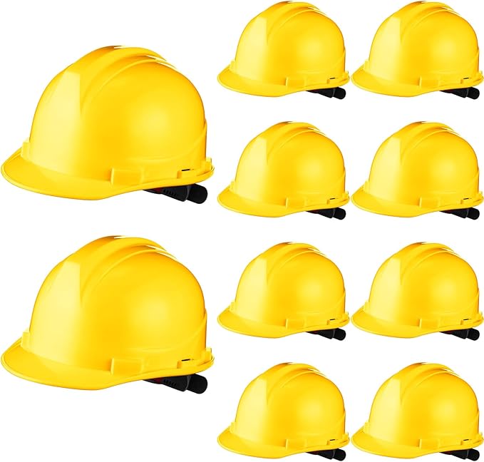 Leumoi 10 Pcs Suspension Hard Hat, Construction Hard Hat for Safety, Ratchet Cap Style with Self Adjusting Crown Straps for Man Woman