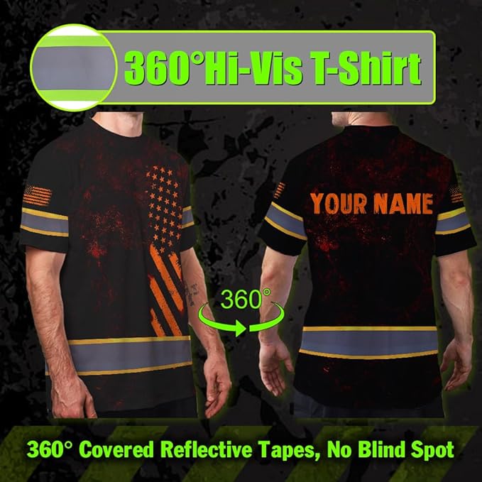 Maddly High Visibility US Flag Collection Safety Workwear Custom Name for Workers, Runners, Truckers, Patriotic