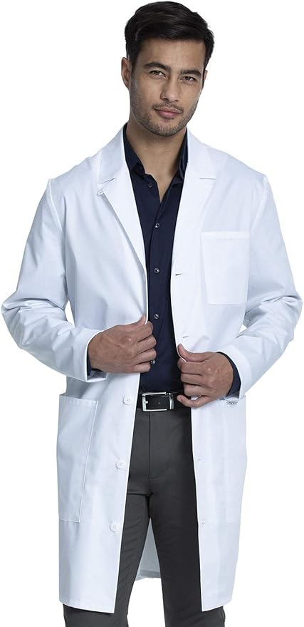 Cherokee Long Lab Coat for Men with Front Button Closure, 3 Pockets & Center back length 38" CK412
