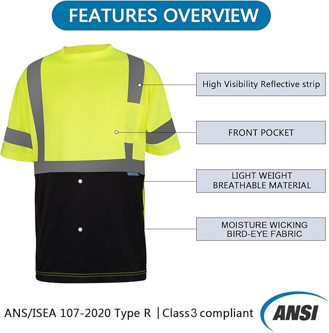 Safety Shirt short Sleeve High Visibility Reflective Breathable T Shirt for Work Warehouse Construction Class 3
