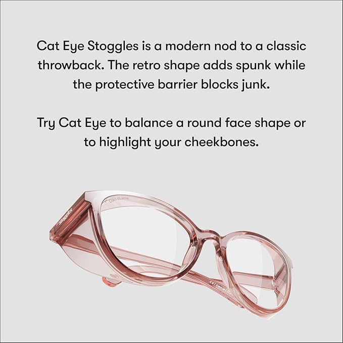 Stoggles Cat Eye Z87.1 Certified Safety Glasses, Blue-Light, UV Blocking Lens, Top & Side Shield, Anti-Fog, Stylish Eyewear