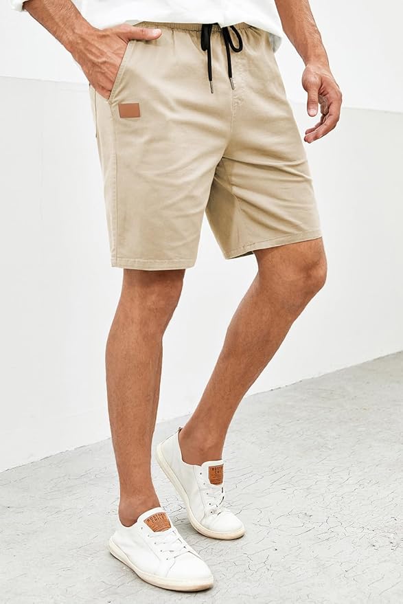 JMIERR Mens Casual Shorts - Cotton Drawstring Summer Beach Stretch Twill Chino Golf Shorts