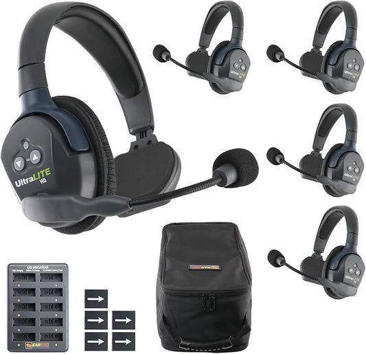 Eartec UL5S Ultralite-HD 5-Person Full Duplex Wireless Intercom Headset Communication System, Single Ear Headsets, Up to 1000ft Range, U.S. Company