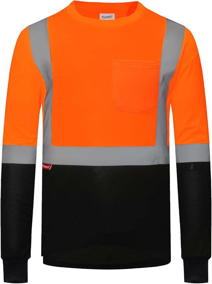 ProtectX High Visibility Long Sleeve Shirts Reflective Hi Vis Safety Shirt for Men Women Class 2-3 Construction Shirt 1 Pack
