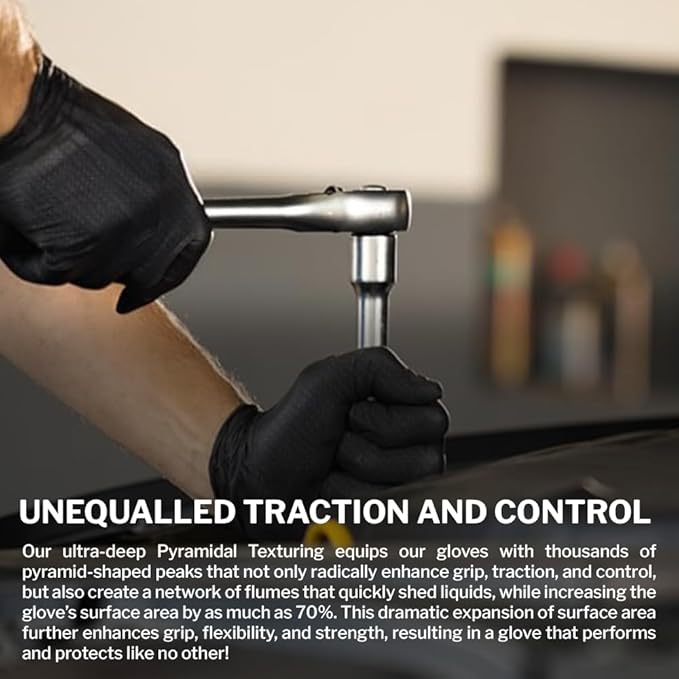 PermaSafe HD Black Disposable Nitrile Industrial Gloves, 6+ Mil, Latex-Free, Raised Textured, Mechanics, Medical, Food, More