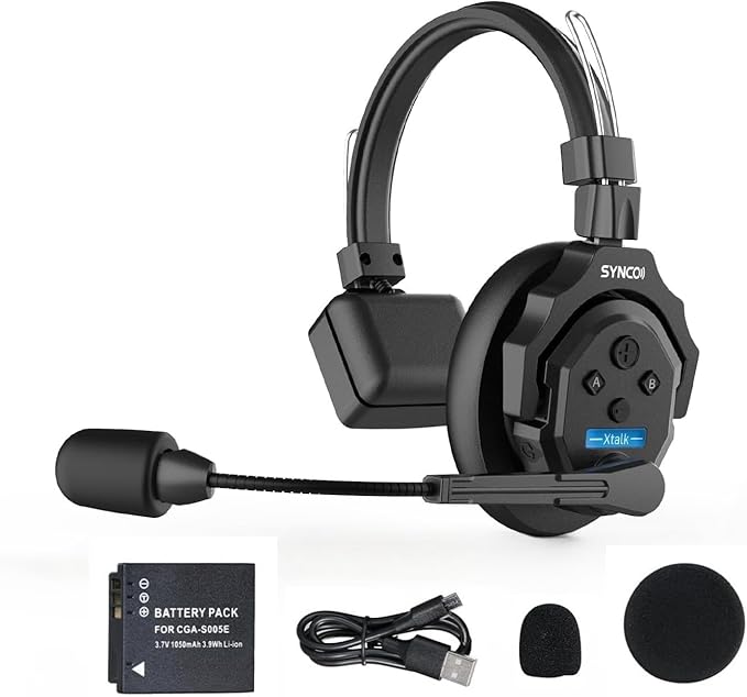 SYNCO XTALK X1 Intercom Headset System, 2.4GHz Full Duplex 24H 350M/1148FT Real-time Monitoring, Wireless-Headset-Intercom-for-Communication