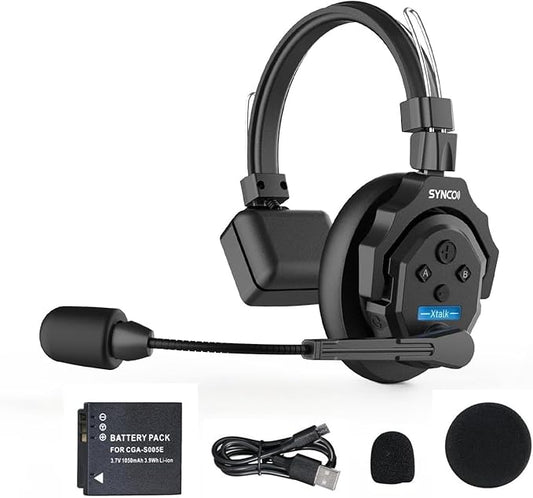 SYNCO XTALK X1 Intercom Headset System, 2.4GHz Full Duplex 24H 350M/1148FT Real-time Monitoring, Wireless-Headset-Intercom-for-Communication