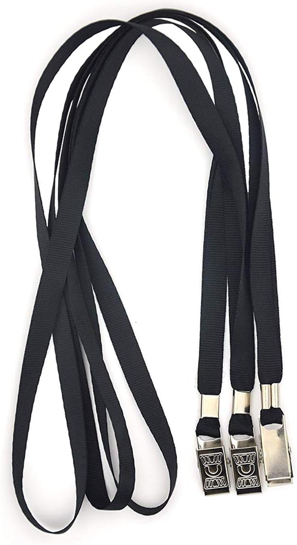 Bird Fiy Black Lanyards 100 Pack 34" Premium Lanyard Bulldog Clips Bulk Nylon Flat Lanyard with Badge Clip
