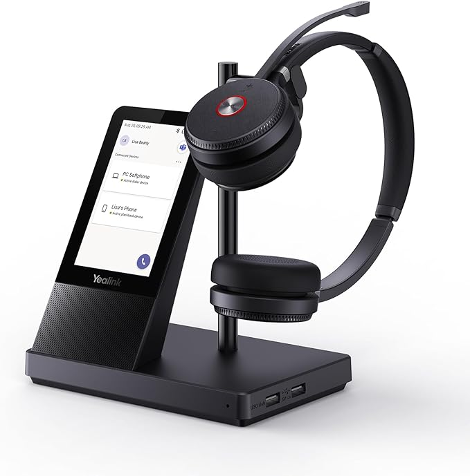 Yealink WH66 Wireless Headset with 4" Screen, DECT Headset for Teams,Zoom Skype Certified,Bluetooth Headsets with 525ft Range,Full-duplex Speaker,14h Call Time,Office Work Headphones for Desk Phone,PC