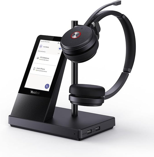 Yealink WH66 Wireless Headset with 4" Screen, DECT Headset for Teams,Zoom Skype Certified,Bluetooth Headsets with 525ft Range,Full-duplex Speaker,14h Call Time,Office Work Headphones for Desk Phone,PC