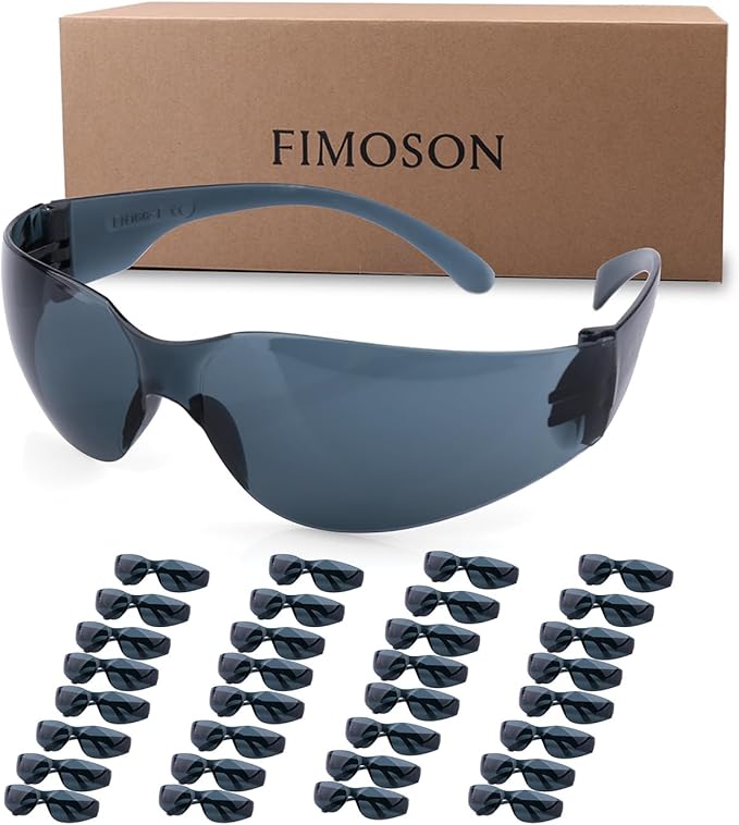 32 Pcs Clear Safety Glasses, Protective Eyewear for Men Women,Scratch Resistant Wrap Around Eyewear,Meets ANSI Z87.1 Standard, Smoke