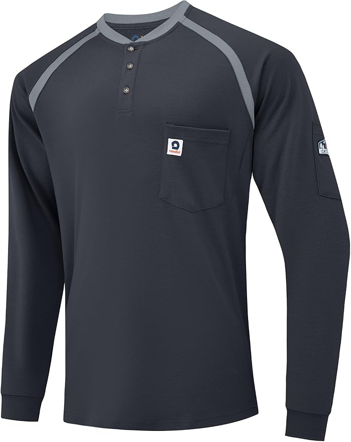 FR Shirts for Men CAT2 Flame Resistant Shirts 6.5oz Light Weight Long Sleeve Fire Retardant Shirts