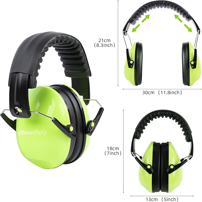 MelonArt Kids Ear Protection Earmuffs Safety Hearing Protection Headphones Noise Reduction for Autism Sensory Kids Chirldren (Green & Pink)